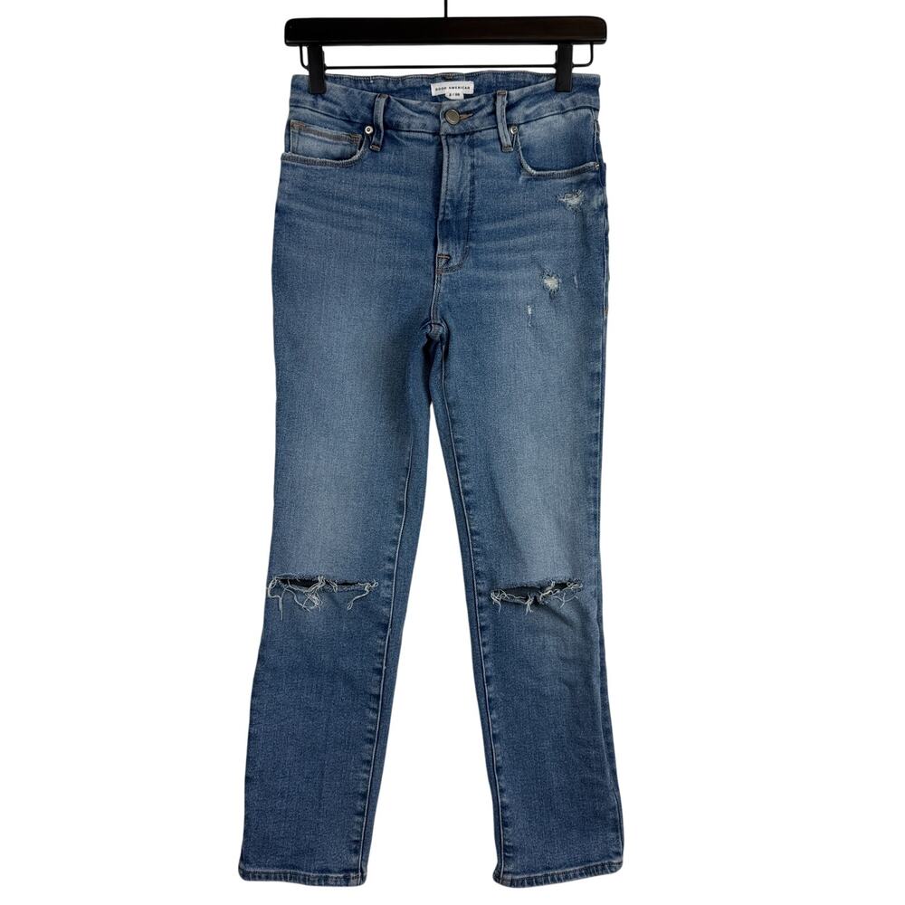 Good American Good Classic Slim Leg Jeans w Knee Slits - 2 26